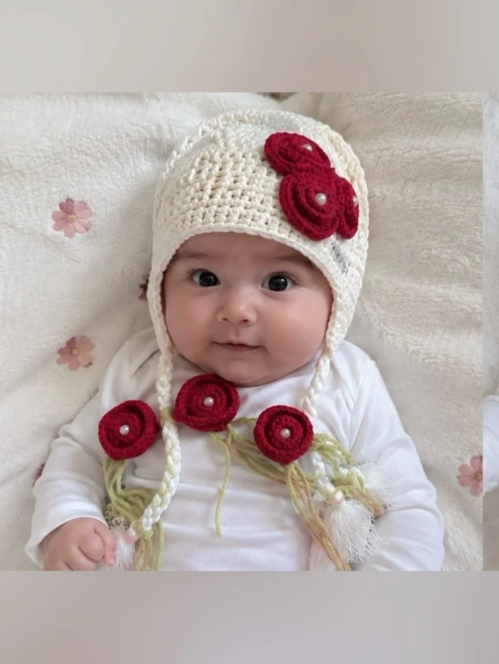 Set of 2 Baby Handmade hat  Winter Crochet Floral Hat